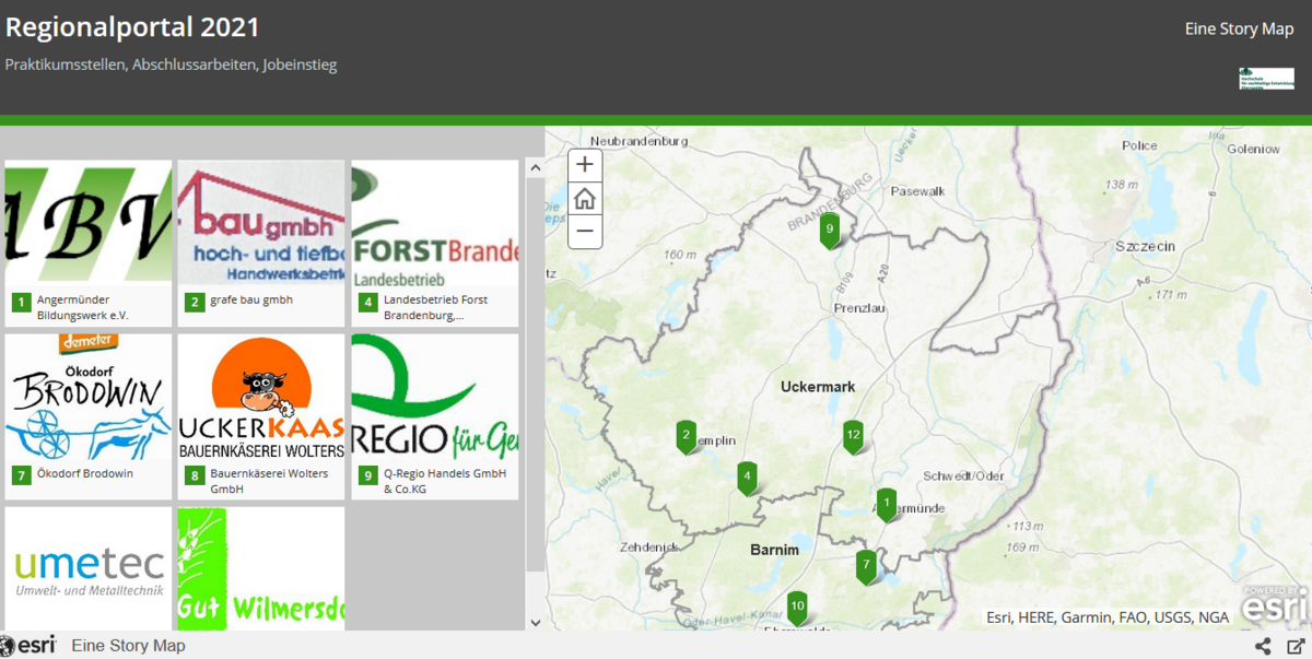 Screenshot Regionalportal der HNE Eberswalde